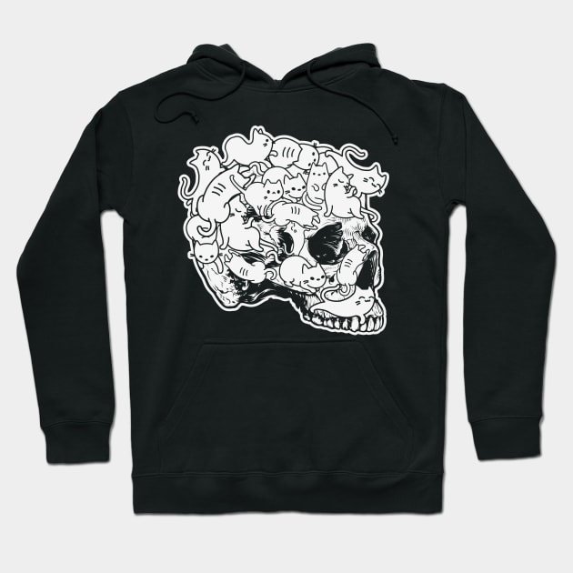 Doodle Cat Skull Nu Goth Aesthetic Waccan Halloween Gift Hoodie by BadDesignCo